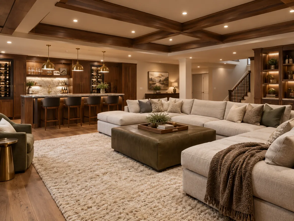 AI-generated luxury basement redesign