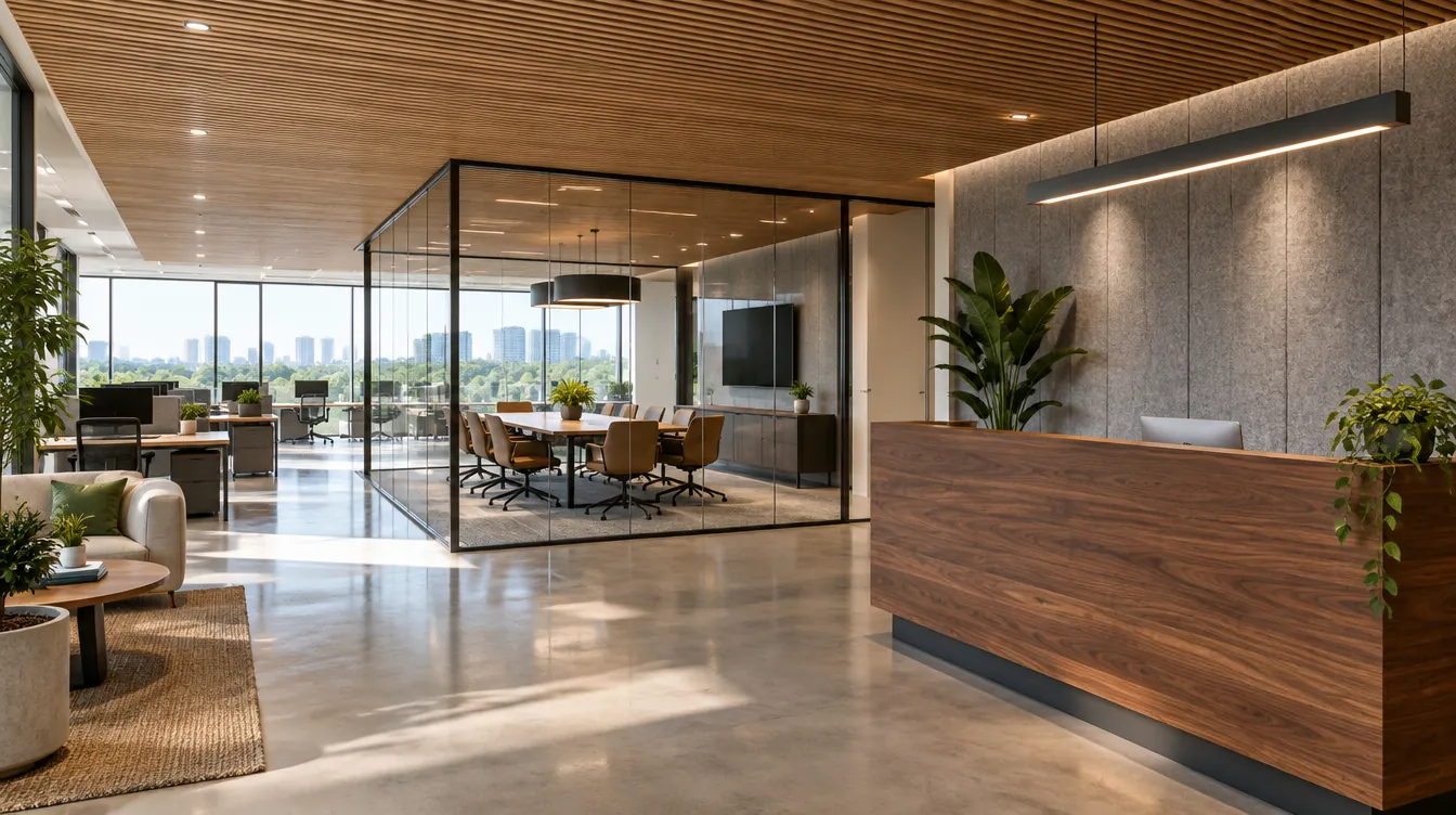 AI generated 3D render of a modern commercial office interior